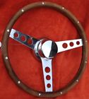 702428 Vintage Three Spoke Shallow Custom Wood Steering Wheel Gasser