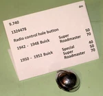 1942-1952 Buick Super Roadmaster Radio Hole Cover Button 1324478. Fixed Price $12.99.