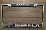 Vintage 1968 Chevrolet Impala License Plate Frame Chevy Chrome And Blue. Fixed Price $85.00.