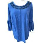 Pamela Dennis Private Client Group Blue 100% Silk Black Embellishments Buttons. Fixed Price $11.25.