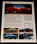 1986 Chevy Camaro Spec Sheet Info Photo 82 Z28 Z/28 Iroc Berlinetta Print. Fixed Price $8.54.