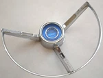 1963-1964 Ford Galaxie Horn Ring, Chrome Steering Wheel With Blue Center Emblem. Fixed Price $40.00.