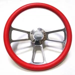 Chevy Steering Wheel Billet Aluminum, Red Half Wrap, Horn 69-74. Fixed Price $211.57.